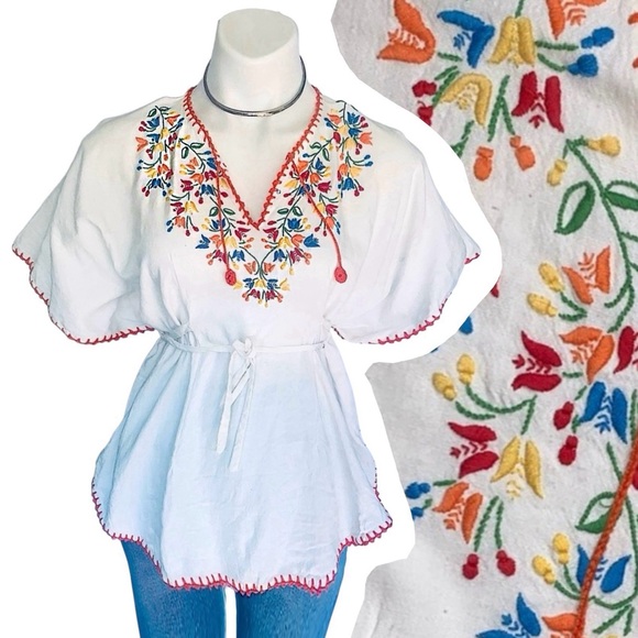Vintage Tops - b l o o m :: Vintage 70s Floral Boho Embroidered Tunic